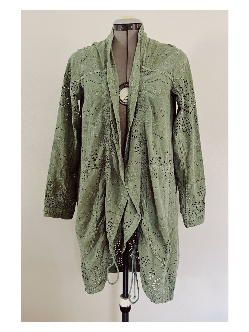 Sundance Sz XS Sage Green Mystic Moonlight Cotton Open Front Eyelet Jacket